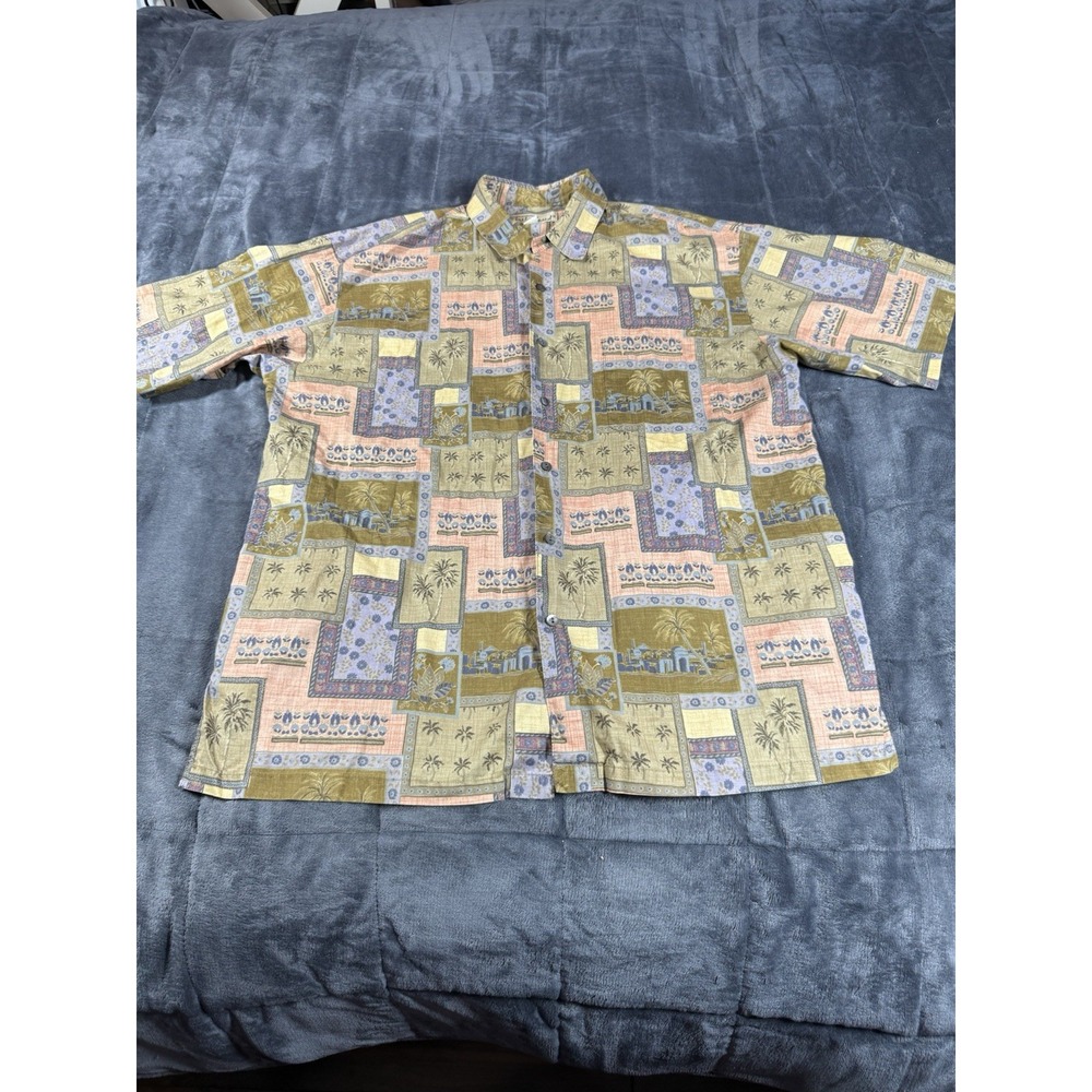 Tori Richard Hawaiian Shirt‎ Mens Large Patchwork Print Aloha Camp Vacation